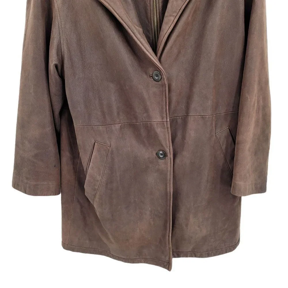 Vtg‎ 80s Steampunk Leather Flight Jacket M Unique Rare Classy Collar Long Brown